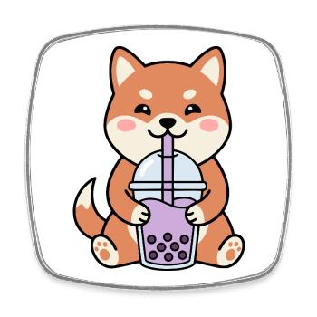 Shiba Inu Bubble Tea Charm - Square fridge magnet - white - Front
