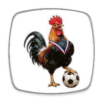 Coq de village ballon au pied - Square fridge magnet - white - Front