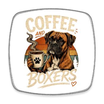 Coffee and Boxers – Boxer Hund Kaffeeliebe - Viereckiger Kühlschrankmagnet - Weiß - Vorne