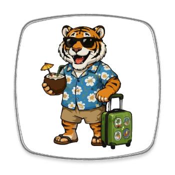 Tiger im Hawaii-Hemd am Strand - Viereckiger Kühlschrankmagnet - Weiß - Vorne