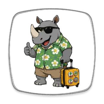 Hawaiian Rhino mit Koffer - Viereckiger Kühlschrankmagnet - Weiß - Vorne