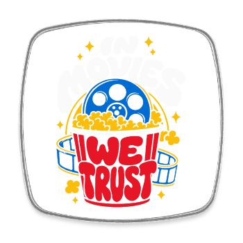 In Movies We Trust Kino Popcorn - Viereckiger Kühlschrankmagnet - Weiß - Vorne