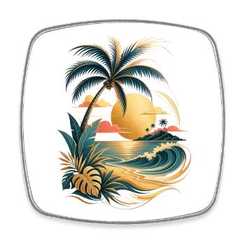 Premium Urlaub Palmen Sonne Welle Strand Shirt - Viereckiger Kühlschrankmagnet - Weiß - Vorne