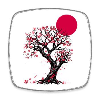 Crimson Blossom Moon Tree - Square fridge magnet - white - Front