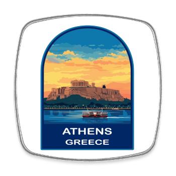 Athen Griechenland Akropolis Retro Sonnenuntergang Reiseabzeichen - Viereckiger Kühlschrankmagnet - Weiß - Vorne