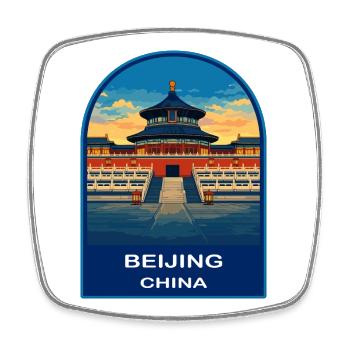 Beijing China Temple of Heaven Retro Reiseabzeichen - Viereckiger Kühlschrankmagnet - Weiß - Vorne