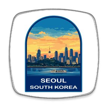 Écusson Séoul South Corée Retro Skyline Sunset - Magnet carré - blanc - Devant