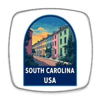 South Carolina Charleston Rainbow Row Retro Badge - Square fridge magnet - white - Front