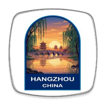Hangzhou China West Lake Retro Sonnenuntergangsabzeichen - Viereckiger Kühlschrankmagnet - Weiß - Vorne
