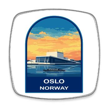 Oslo Norway Opera House Retro Sunset Travel Badge - Square fridge magnet - white - Front