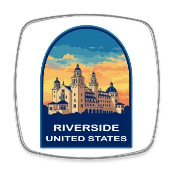 Riverside California Mission Inn Retro Travel Badg - Viereckiger Kühlschrankmagnet - Weiß - Vorne