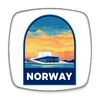 Norway Oslo Opera House Retro Sunset Travel Badge - Square fridge magnet - white - Front