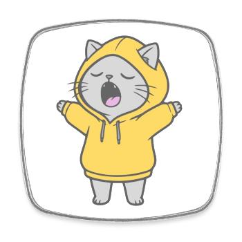 Chat en sweat à capuche - Magnet carré - blanc - Devant