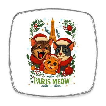 Cats in Paris: Paris Meow - Square fridge magnet - white - Front