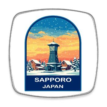 Sapporo Clock Tower Japan Winter Retro Badge - Square fridge magnet - white - Front
