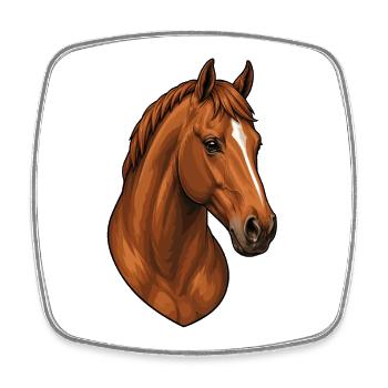 Portrait de cheval alezan - Magnet carré - blanc - Devant