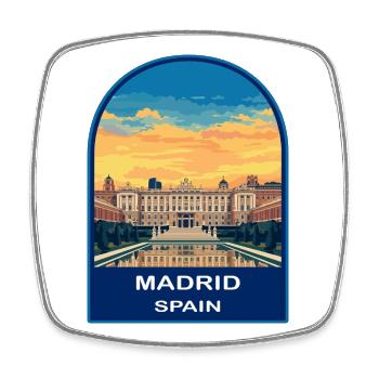 Madrid Palais Royal Espagne Rétro Sunset Travel Badg - Magnet carré - blanc - Devant