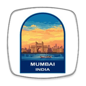 Insigne rétro du Portail de l’Inde de Mumbai India Sunset - Magnet carré - blanc - Devant