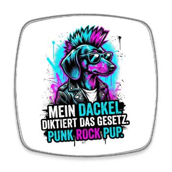 Dackel Punk Rock Pup - Viereckiger Kühlschrankmagnet - Weiß - Vorne