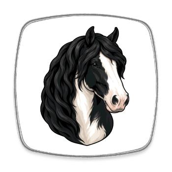Portrait de cheval pie noir et blanc - Magnet carré - blanc - Devant