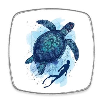La Grande Tortue & Plongeur - Magnet carré - blanc - Devant