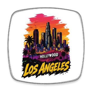 LA Sonnenuntergang Skyline Pop-Art - Viereckiger Kühlschrankmagnet - Weiß - Vorne