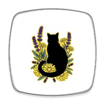 gatto_nero_tra_margherite_e_lavanda - Viereckiger Kühlschrankmagnet - Weiß - Vorne