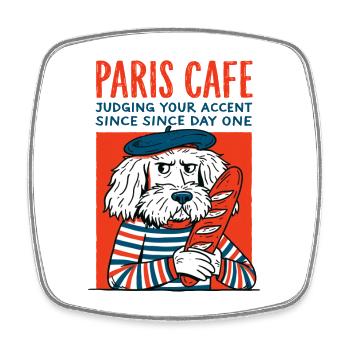 Paris Café Hund mit Baguette - Viereckiger Kühlschrankmagnet - Weiß - Vorne