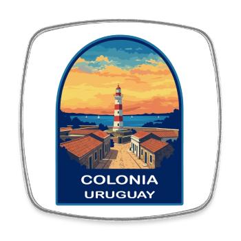 Colonia Uruguay Lighthouse Retro Sunset Badge - Square fridge magnet - white - Front