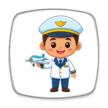 Petit pilote avec avion - Magnet carré - blanc - Devant