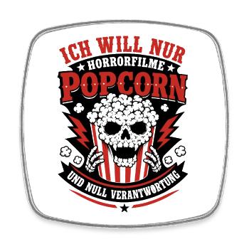 Ich Will Nur Popcorn Horror Design - Viereckiger Kühlschrankmagnet - Weiß - Vorne