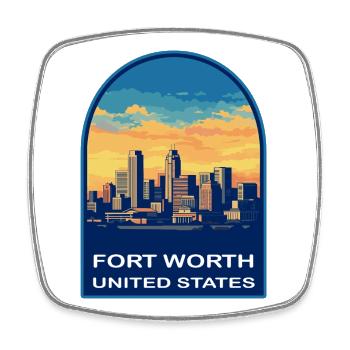 Fort Worth Texas Skyline Retro Sonnenuntergangs-Reiseabzeichen - Viereckiger Kühlschrankmagnet - Weiß - Vorne
