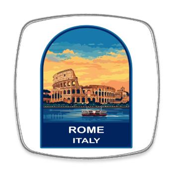 Rom, Italien, Kolosseum Retro Sonnenuntergangs-Reiseabzeichen - Viereckiger Kühlschrankmagnet - Weiß - Vorne