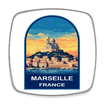 Marseille France Notre Dame Retro Sunset Badge - Square fridge magnet - white - Front