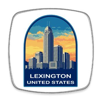 Lexington Kentucky Skyline Retro Sunset Badge - Square fridge magnet - white - Front