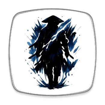 Feu plume bleu minuit - Magnet carré - blanc - Devant