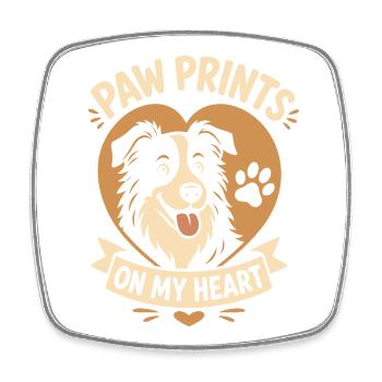 Empreintes de pattes sur mon cœur border collie - Magnet carré - blanc - Devant