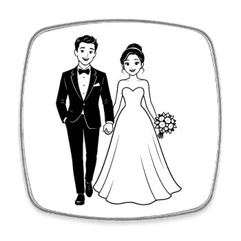 Silhouette des mariés noire - Magnet carré - blanc - Devant