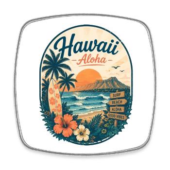 Ambiances de plage du coucher de soleil à Hawaii Aloha - Magnet carré - blanc - Devant