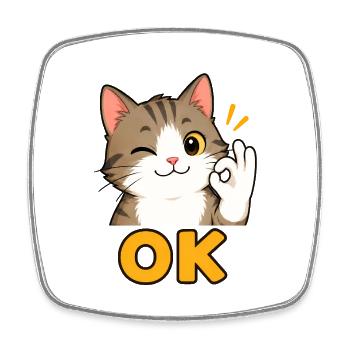 Chaton OK – un signe mignon de confirmation - Magnet carré - blanc - Devant