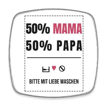 50% Mama 50% Papa Baby Waschetikett Spruch Familie - Viereckiger Kühlschrankmagnet - Weiß - Vorne