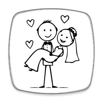 Wedding Couple Cartoon Heart - Square fridge magnet - white - Front