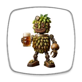Hops Beer Robot: Organic Synthetic Cyborg - Square fridge magnet - white - Front