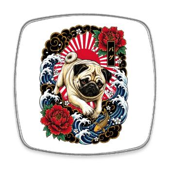Mops im japanischen Irezumi Tattoo Stil - Viereckiger Kühlschrankmagnet - Weiß - Vorne