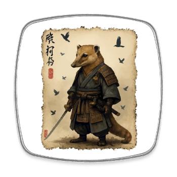 Meerkat Samurai: Shadow Katana - Square fridge magnet - white - Front