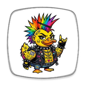 Punk duck with rainbow mohawk - Square fridge magnet - white - Front