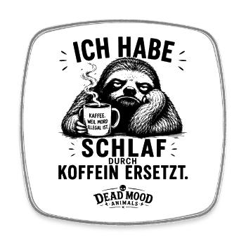 Müdes Faultier mit Kaffee | Lustiger Kaffee Spruch - Viereckiger Kühlschrankmagnet - Weiß - Vorne