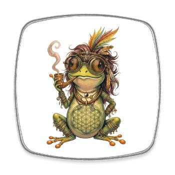 Watercolor Design: Boho Frog with Pipe and Feathers - Square fridge magnet - white - Front