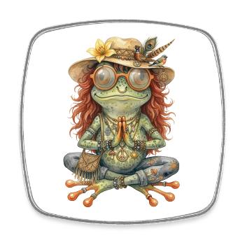 Motif aquarelle : Grenouille bohème méditatrice - Magnet carré - blanc - Devant