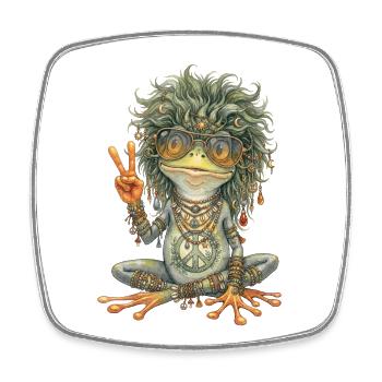 Watercolor Design: Hippie Frog with Peace Sign - Square fridge magnet - white - Front